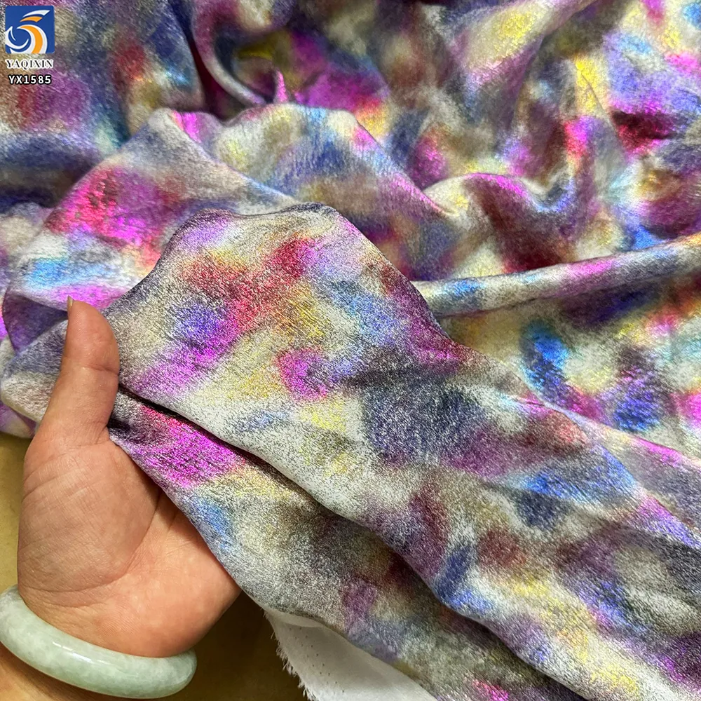YX1585 Rainbow Metallic Foil Chiffon Fabric Soft With Holographic Foil Finish for Women Apparel Dresses and Costumes