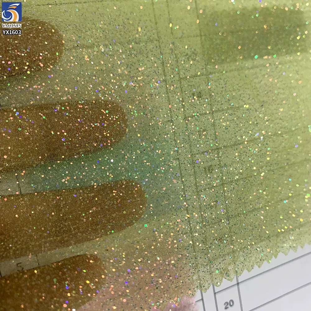 YX1603 60gsm Holographic Glitter Organza Fabric Sparkle Sheer Textile for Evening Dresses Prom Gowns and Fashion Apparel