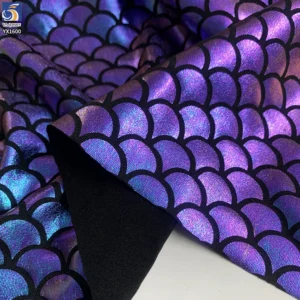 YX1600 Purple Mermaid Scale Fabric Shiny Holographic 97 Polyester 3 Spandex for Swimwear and Kids Costume Apparel