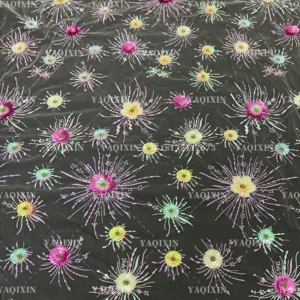YX1225 New 3D Floral Embroidered Lace Tulle Fabric Competitive Prices Popular 2026 Embroidered Fabric With Colorful Sequins