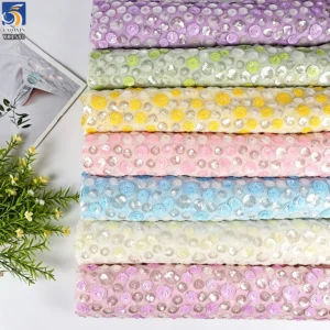 YX1580 Cost Effective Two Tone 3D Flower Sequin Embroidery Fabric for Evening Dresses Prom Gowns and Statement Fashion