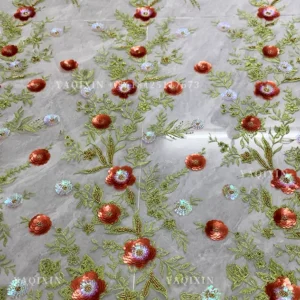 YX1305 Chinese Palace Luxury Style 3D Flower Sequin Colored Lace Mesh Fabric Textile Elegant Embroidered Tulle and Lace Fabric