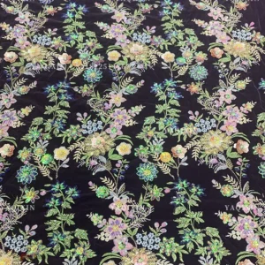 YX1309 Top Sales Forest Pattern 3D Floral Embroidered Mesh Fabric for Women's Skirts DIY Handmade Pearls Sequin Flowers Fabric