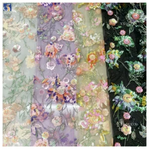 YX1311 Heavy Embroidery Pearls Sequins Lace Fabric Flowers Handmade Embroidered Lace Fabric Most Popular in Chinese 2026