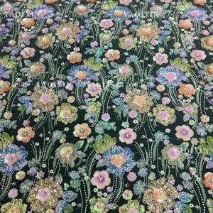 YX1310 Expensive High Quality Glitter 3D Flowers Sequin Embroidered Lace Fabric Custom Summer Costumes Sequin Lace Fabric