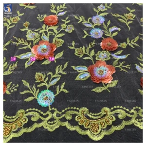YX1223 Burgundy French Embroidered Lace Textile Fabric 3D Floral Embroidered Tulle Lace Fabric With Competitive Prices