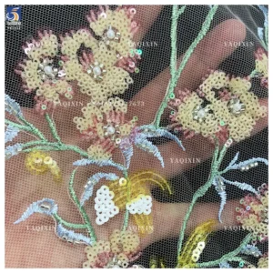 YX1312 Best-Selling Colorful Florals Pattern Beaded Sequin Fabric Lace Diy Custom Heavy Embroidery Flowers Dresses Fabric