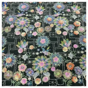 YX1315 Chinese Suppliers Summer-Style Sunflower Design Colorful Sequin Embroidered Mesh Lace Fabric for Women's Clothing