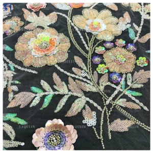 YX1319 New Life Fashion Spring 3D Sequin Embroidery Heavy Lace Mesh Tulle Fabric Noble and Luxurious French Style Lace Fabric