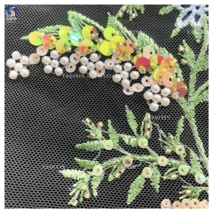 YX1317 Popular Trends and Styles in 2026 Green Sequins Embroidered Mesh Lace Fabrics for Traditional Chinese Women Lace Dress
