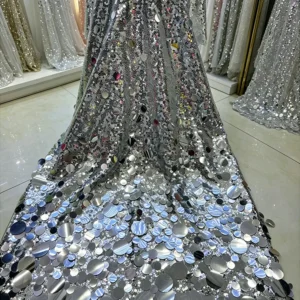 YX1512 European Style Gold Large Paillette Sequin Embroidery Fabric for Evening Dress Skirt and Luxury Fashion Garments