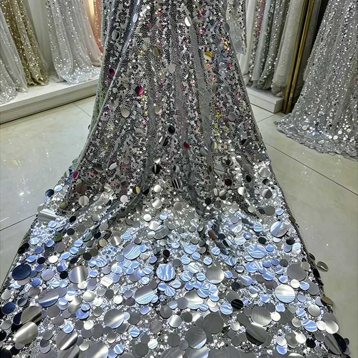 YX1512 European Style Gold Large Paillette Sequin Embroidery Fabric for Evening Dress Skirt and Luxury Fashion Garments