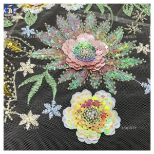 YX1323 New Arrival Sunflower Design With Unique Sequin Germany Lace Fabric DIY Custom Design 3D Lace Glitter Lace Fabric