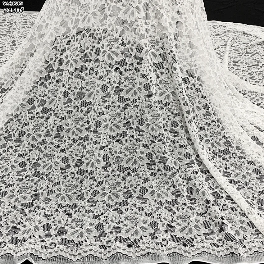 YX1486 Wholesale White Polyester Floral Lace Fabric for Dressmaking Apparel and Garment Vintage