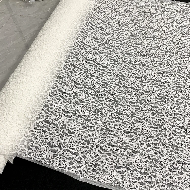 YX1487 160X150CM 70 Cotton 30 Nylon Eyelash Lace Fabric Corded Floral Textile for Women Dresses and Tops