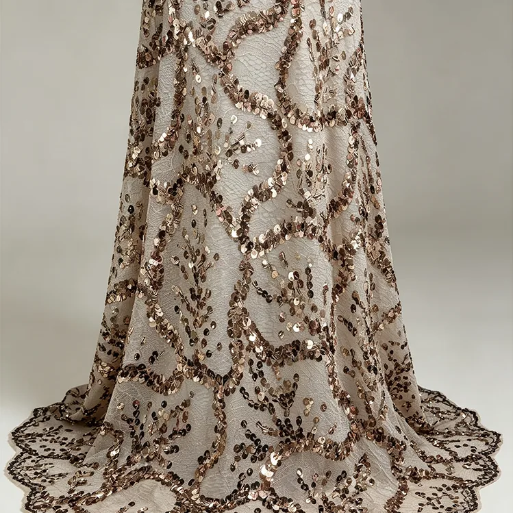 YX1598 Embroidered Sequin Lace Fabric Elegant Floral Mesh for Couture Dress Formalwear and Fashion Design