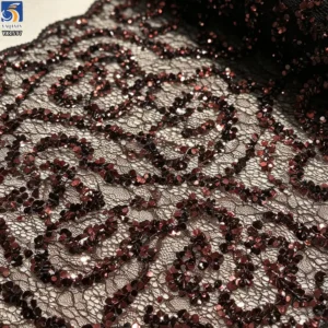 YX1597 Floral Sequin Lace Fabric Decorative Embroidered Mesh for Wedding Evening Dress