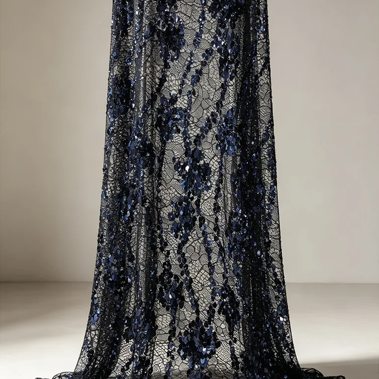 YX1596 Embroidered Sequin Lace Fabric Sparkly Floral Mesh for Dresses Gowns and Designer Womenswear