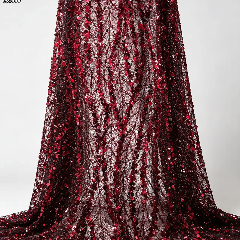 YX1559 Wholesale Sequin Embroidered Lace Fabric Sparkle Mesh Textile for Dresses Gowns and Garment Making