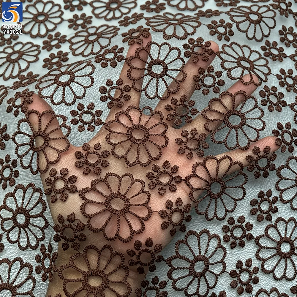 YX1022 300 Yards of Custom Patterned and Embroidered Polyester Mesh Fabrics 3-Day Custom Design Embroidered Mesh Fabrics