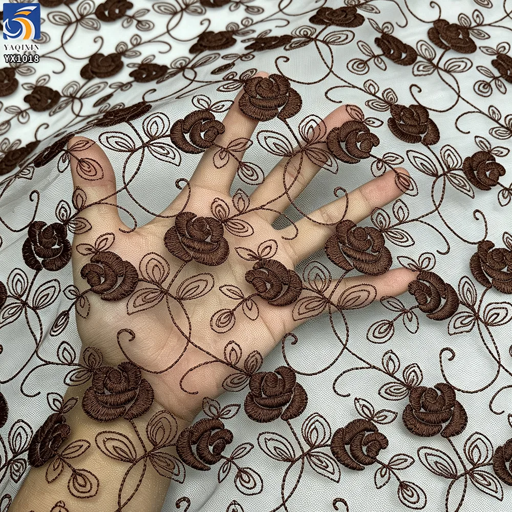 YX1018 2026 Latest Design Polyester Roses Flowers China Embroidery Fabric Poly Mesh Fabrics for Home Textiles and Clothing