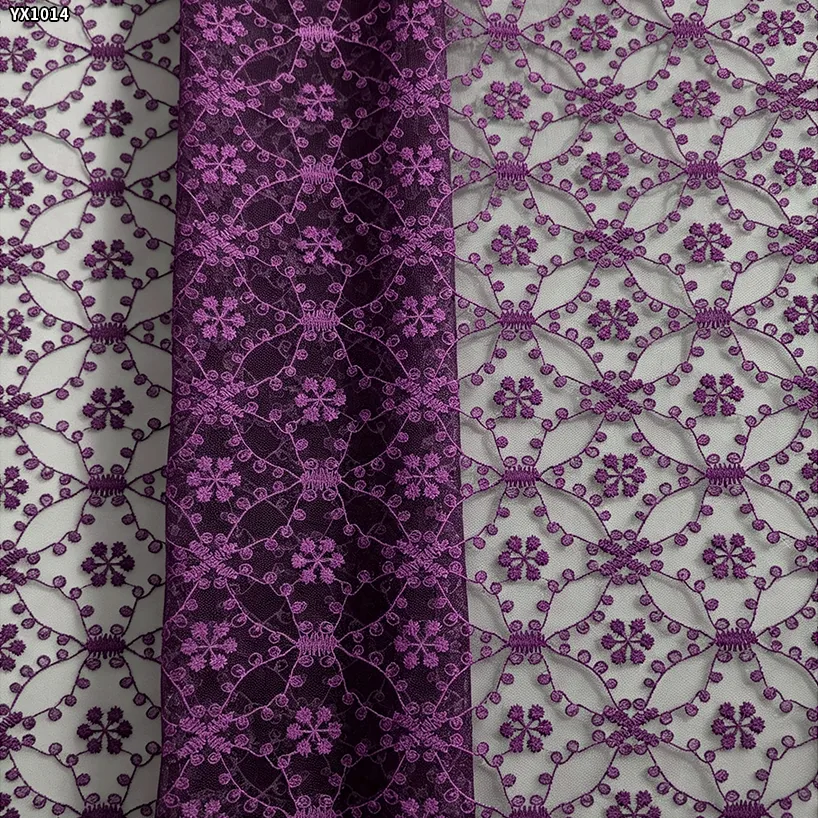 YX1014 Fashion New Style 2026 Embroidery Tulle Mesh Fabric Polyester Snowflake Pattern Embroidered Tulle Fabric for Girls Skirt