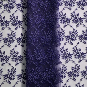 YX1012 Customized Embroidered Tulle Fabrics With Customer-Provided Samples Azure Polyester Tulle Embroidered Fabrics