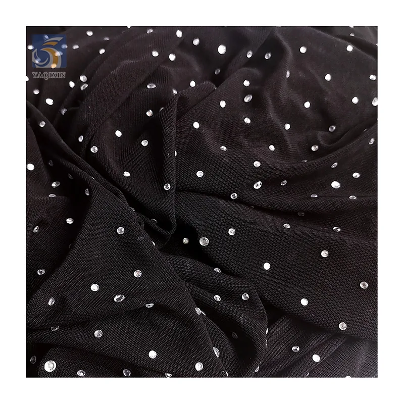 Spandex Elastic Sexy Mesh Fabric with Diamonds 2025 Silver Crystal Stretch Fabric Rhinestones Mesh Women Custom Knitted 5 Yards