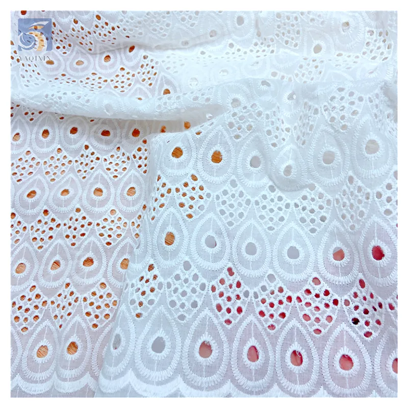 White Dry Lace Fabric 100 Cotton Lace Fabric for African Wedding Eyelet Embroidery Cotton Swiss Voile Lace Fabric