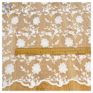 White Leaf Floral Lace Fabric 100% Polyester High Quality Cord Lace Fabric Wedding Tulle Water Soluble Embroidery Fabric