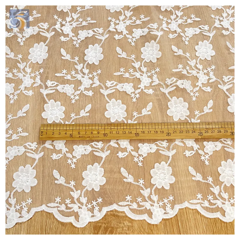 White Leaf Floral Lace Fabric 100% Polyester High Quality Cord Lace Fabric Wedding Tulle Water Soluble Embroidery Fabric