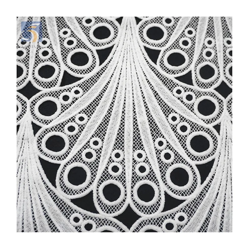 YX2439-1 White Embroidery Water Soluble Lace Fabric African Guipure Lace Fabric for Wedding Dress