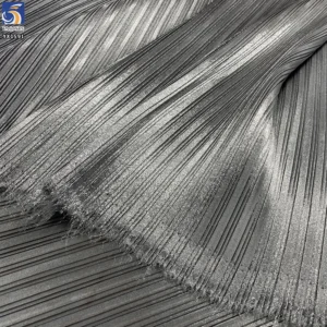 YX1591 Glossy Organza Pleated Fabric Silver Lightweight Soft Material for Evening Gowns and Womenswear