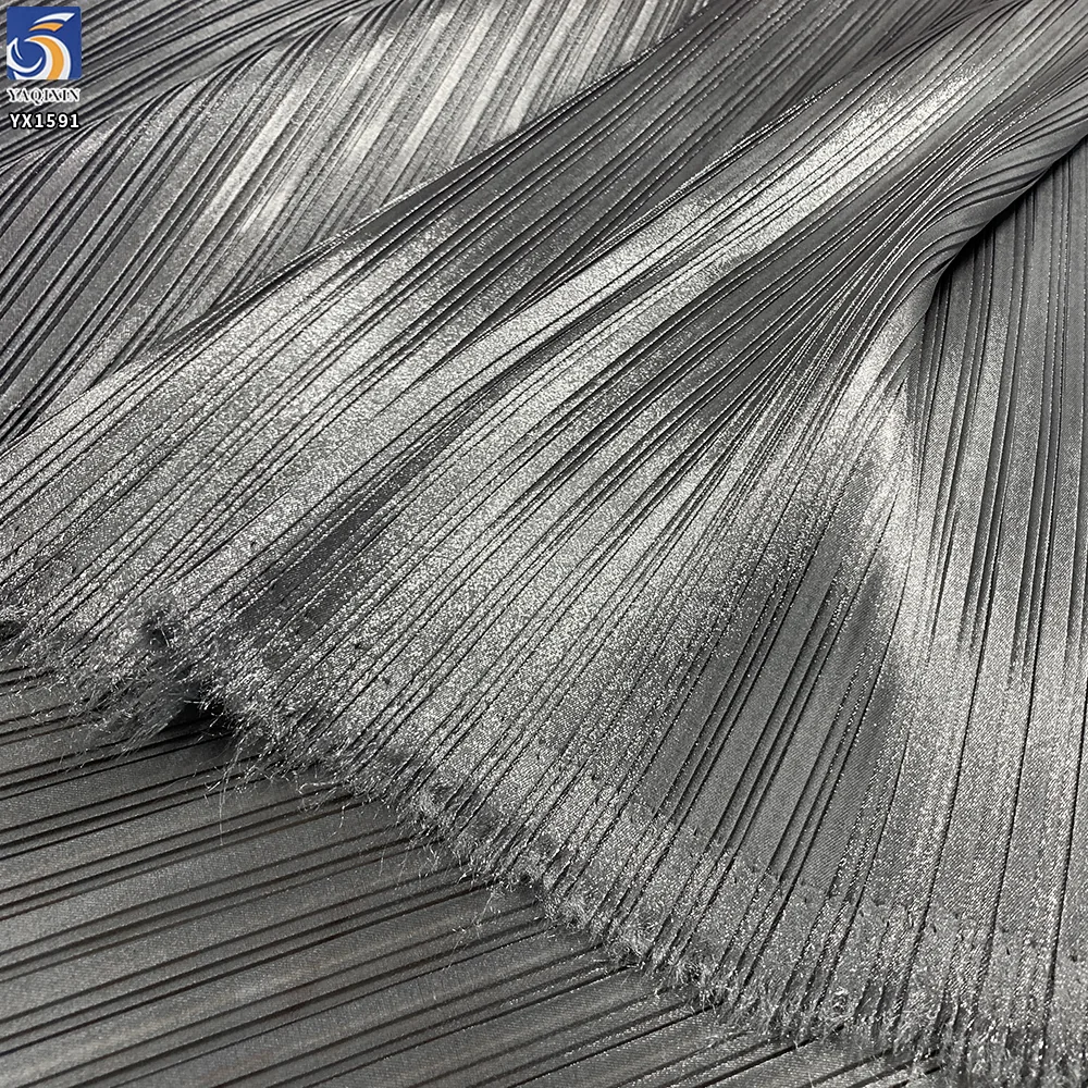 YX1591 Glossy Organza Pleated Fabric Silver Lightweight Soft Material for Evening Gowns and Womenswear