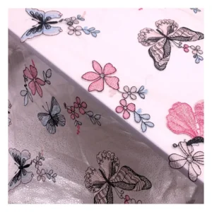 CXT20 Romantic French Woman Dress Mesh Tulle Fabric Embroidery Colorful Butterfly Fabric
