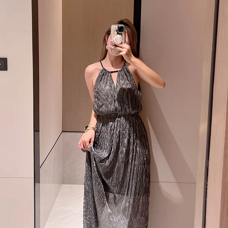 New Fashion Dance Dress Crepe Fabric 100%Polyester Knitted Strip Pleats Shiny Stretch Lurex Mesh Fabric