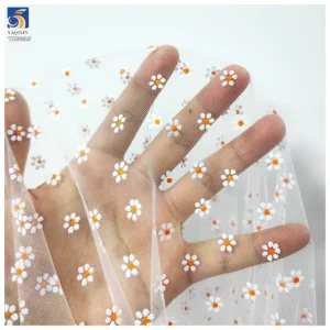 YX689 New Arrival Nylon Printed Tulle Fabric 100% Nylon Soft Daisy Pattern Design Floral Print Mesh Tulle Fabric