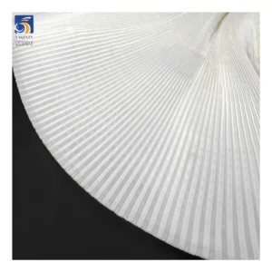 YX936-1 Customized White Polyester 1cm Pleated Accordion Satin Fabric for High-End Party Dresses Liquid Satin Pleated Fabric