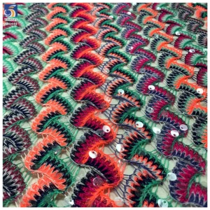 YX1446 Wholesale 300gsm Polyester Sequin Knit Jacquard Fabric Colorful Ethnic Geometric Pattern for Kaftan Dress