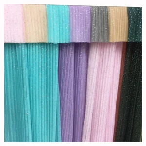 YZT005 in Stock Polyester Silver Stardust Glitter Pleated Mesh Tulle Fabric for Bridal Wedding