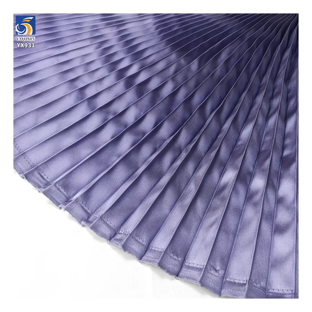 YX931 Lilac 3cm 100 Polyester Satin Pleated Fabric Stretch Glossy Silk Satin Accordion Pleated Fabric for Ladies Dresses