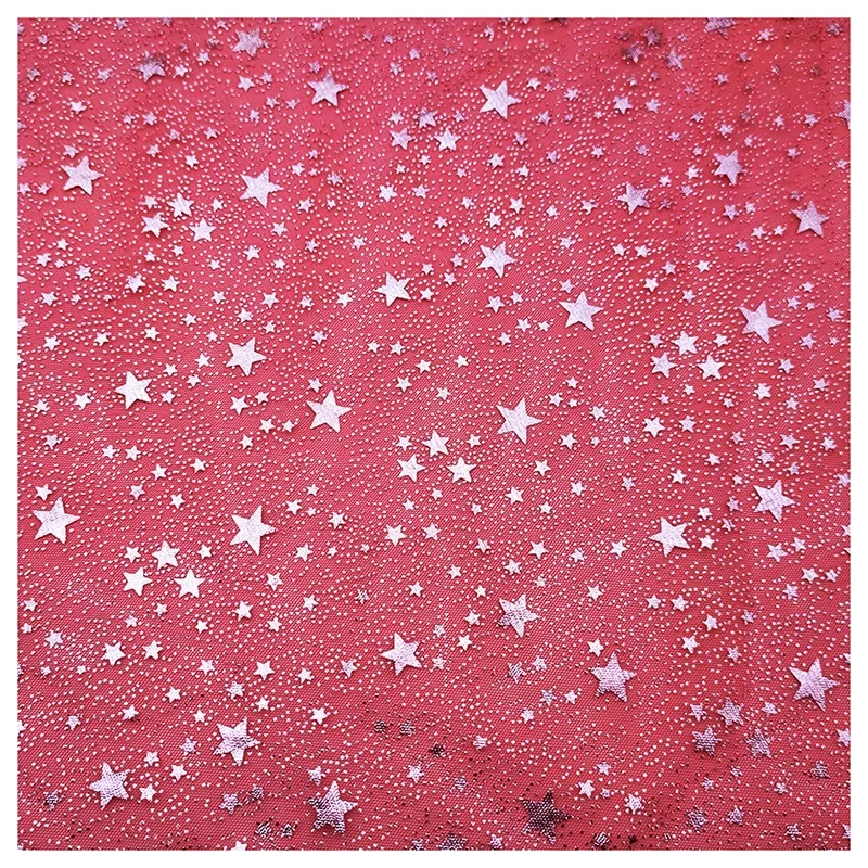 2025 Christmas Party Decoration Tulle Fabric Cute Stars Design Printed Mesh Tulle Fabric