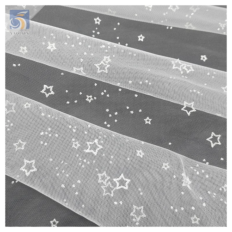 SG08 Wholesale Customized Glitter Silver Stars Tulle Soft Mesh Children's Dress Fabrics