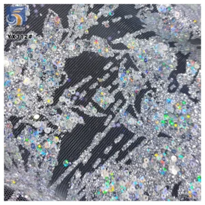 YX312 Customized Glitter Dust Sequins Tulle Lace Fabric for Women's High-End Dress Shiny Glitter Lace Tulle Fabric