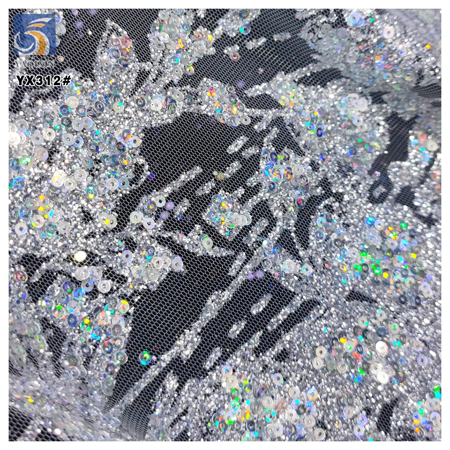 YX312 Customized Glitter Dust Sequins Tulle Lace Fabric for Women's High-End Dress Shiny Glitter Lace Tulle Fabric