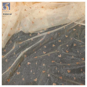 YX321 Latest Design 100% Polyester Glossy Tulle with Glitter Dust and Mickey Star Pattern Mesh Tulle Fabric