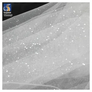 YX464 Hot Selling Polyester Transparent Sequin Tulle Mesh Fabric for Wedding Dress Soft Glitter Tulle White Fabric