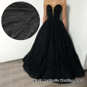 YX246-1 Non-Falling Wholesale Black Polyester Bridal Wedding Silver Glitter Sparkly Tulle Dot Mesh Fabric