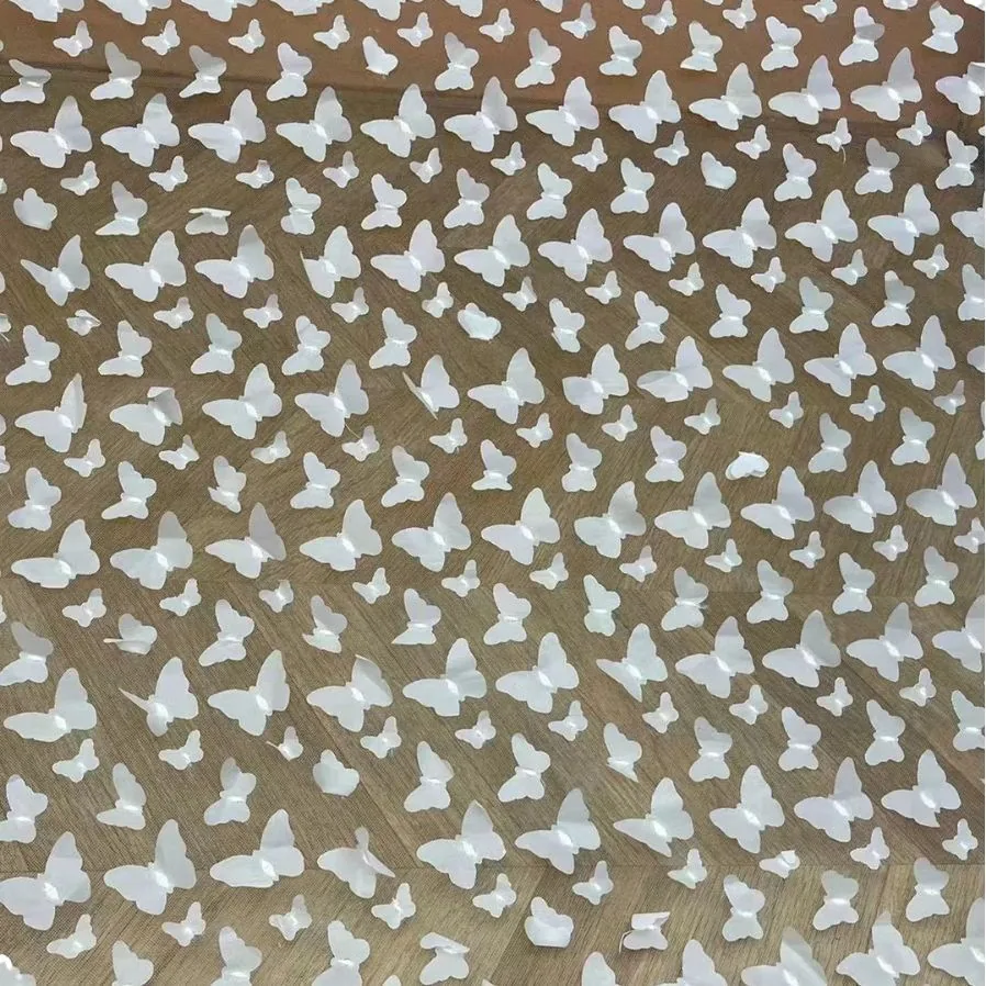 Wholesale Ready Made 3D butterfly Embroidery Tulle Lace Fabric with Advantageous Price for Girls Clothing with zero MOQ