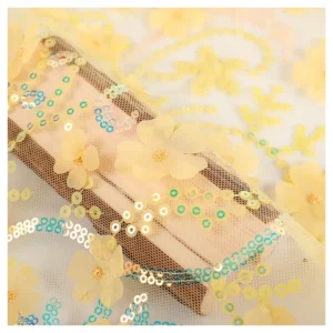 Multicolor 3D Flowers Embroidered Tulle Lace Fabric with Sequin Embroidery Tulle Fabric for Clothing
